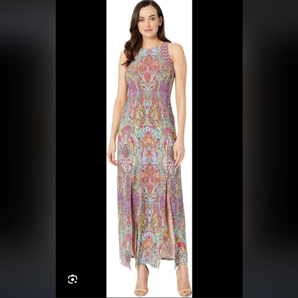 NWT London Times Colorful Paisley Maxi Dress Size 8